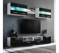 HaoChrymec Mueble de Pared para TV de Madera con 5 Piezas y Luces LED, Diseño Moderno con Amplio Almacenamiento, Adecuado para Salón y Dormitorio, Negro Brillante, Conjunto 5 Piezas