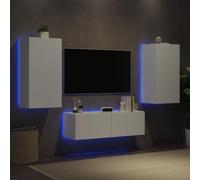 HaoChrymec Mueble de Pared para TV de Madera con Luces LED RGB, Diseño Suspendido y Gran Almacenamiento, Adecuado para Salón y Dormitorio, Blanco, Conjunto de 3 Piezas, 100 x 35 x 31 cm