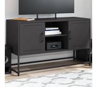 HaoChrymec Mueble de TV de Acero con Estantes Abiertos, Diseño Industrial, Amplio Almacenamiento, Palabras Clave para Mayor Búsqueda, Adecuado para Salón y Dormitorio, Negro, 100.5 x 39 x 60.5 cm