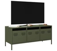HaoChrymec Mueble de TV de Acero Laminado en Frío con 3 Cajones, Diseño Industrial, Gran Almacenamiento, Adecuado para Salón y Dormitorio, Color Verde Oliva, 101.5 x 39 x 43.5 cm