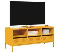 HaoChrymec Mueble de TV de Acero Laminado en Frío con 3 Estantes y 3 Cajones, Diseño Industrial, Gran Almacenamiento, Adecuado para Salón y Dormitorio, Amarillo Mostaza, 101.5 x 39 x 43.5 cm
