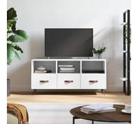 HaoChrymec Mueble de TV de Madera Compuesta con 3 Estantes y 3 Cajones, Diseño Moderno y Gran Almacenamiento, Adecuado para Salón y Dormitorio, Blanco, 102 x 36 x 50 cm
