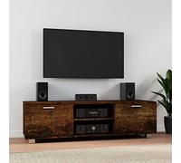 HaoChrymec Mueble de TV de Madera de Ingeniería con Compartimentos Abiertos y Gestión de Cables, Gran Almacenamiento, Adecuado para Salón y Dormitorio, Color Roble Ahumado, 140 x 40.5 x 35 cm