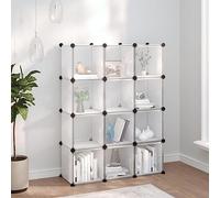 HaoChrymec Organizador de Almacenaje Cúbico con 12 Cubos y Puertas, Material PP Transparente, Estructura de Acero, Organizador Modular para Estantería Cubos, Almacenaje Juguetes, 94 x 31.5 x 123.5 cm