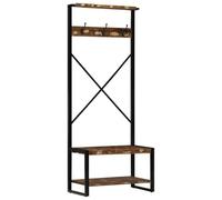 HaoChrymec Perchero de Pared, Madera Maciza Recuperada Multicolor, Diseño Rústico con Barra Colgante y Estante, Organizador para Entrada, Dormitorio, Baño, 80x40x190 cm
