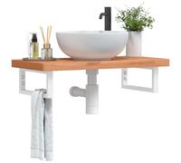 HaoChrymec Repisa de Pared para Lavabo, Madera Maciza de Haya y Acero, Mueble de Baño Colgar, Armario Multiusos, Diseño Rectangular, Color Blanco, 80 x 40 x 4 cm