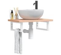 HaoChrymec Repisa para Lavabo de Pared, Acero y Madera Maciza de Haya, Mueble de Baño Colgar, Armario de Baño, Organizador Multiusos, para Baño y Cocina, Color Blanco, 60 x 40 x 2.5 cm