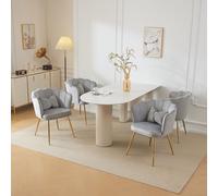 HaoChrymec Set de 4 Sillas de Salón de Terciopelo con Respaldo Tipo Flor, Cojín Mariposa, Patas Metálicas Doradas, Sillas Comedor y Dormitorio, Gris, 63x58x77cm