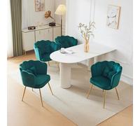 HaoChrymec Set de 4 Sillones de Salón de Terciopelo con Respaldo Tipo Pétalo, Acolchados y Cómodos, con Cojines Mariposa y Patas Metálicas Doradas, para Dormitorio y Comedor, Verde, 63x58x77cm