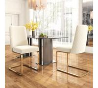 HaoChrymec Silla de Comedor de Terciopelo 2 Unidades, Sillón Lounge con Respaldo en Diamante, Patas Metálicas Doradas, para Salón y Dormitorio, Beige, Paquete de 2