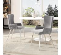 HaoChrymec Silla de Comedor de Terciopelo, 2er-Set, Sillón Lounge con Cuatro Patas Metálicas Plateadas, Diseño Moderno y Elegante, para Salón y Dormitorio, Gris, 2 Piezas