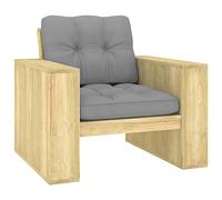 HaoChrymec Silla de Jardín, Madera de Pino Impregnada con Cojines Grises, Diseño Rústico, Resistente a la Intemperie, Sillones de Jardín, Sillón Exterior, Color Gris, 89 x 76 x 76 cm