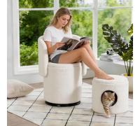 HaoChrymec Silla Giratoria de Peluche con Almacenaje, Blanco, 48x52x75 cm