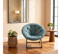 HaoChrymec Silla Plegable de Lana de Oveja con Asiento Suave y Respaldo Redondo, Silla Portátil de Relax, para Dormitorio, Salas, Apartamentos, Jardín y Patio, Azul, 80x80x37cm