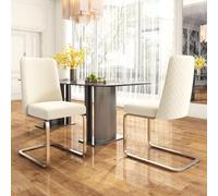 HaoChrymec Sillas de Comedor de Terciopelo con Diseño Diamante y Patas Metálicas Plateadas, Sillón de Salón, Silla Lounge, para Comedor y Dormitorio, Beige, Juego de 2