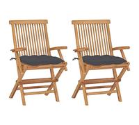 HaoChrymec Sillas de Jardín, 2 Piezas con Cojines, Madera de Teca Maciza, Plegables y Resistentes, Sillones de Jardín, para Terraza y Patio, Color Antracita, 55x60x89 cm
