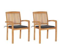 HaoChrymec Sillas de Jardín 2 Piezas, Conjunto de Sillones Exteriores de Madera de Teca Maciza con Cojines, Diseño Vintage Apilable y Resistente a la Intemperie, Color Antracita, 60 x 57.5 x 90 cm