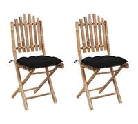 HaoChrymec Sillas de Jardín, 2 uds con Cojines, Bambú Natural Plegable, Resistentes a la Intemperie, Sillones Plegables, Sillas Terraza Exterior, para Jardín y Terraza, Negro, 50 x 42 x 92 cm