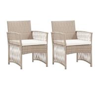 HaoChrymec Sillas de Jardín con Cojines, 2 Piezas, Ratán Sintético y Estructura de Acero, Resistentes a la Intemperie, Sillones de Jardín Exterior para Terraza y Balcón, Color Beige, 52x56x76 cm