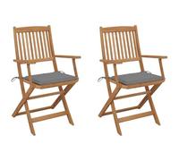 HaoChrymec Sillas de Jardín Plegables, 2 Piezas con Cojines, Madera de Acacia Maciza, Diseño Plegable para Ahorro de Espacio, Resistentes y Cómodas, Sillones Jardín Exterior,Gris, 54 x 57 x 91 cm