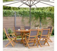 HaoChrymec Sillas de Jardín Plegables,Juego de 6 Unidades con Estructura de Madera de Acacia y Tela Resistente,Diseño Plegable con Reposabrazos,Sillones Jardín Exterior,Antracita,54 x 58 x 91 cm