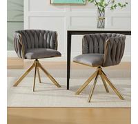 HaoChrymec Sillón de Terciopelo con Base Metálica Reforzada, Giro 180° y Ergonomía de Espalda, Silla Giratoria Oficina y Lounge, para Salón y Estudio, Gris, 56x50x70cm 2 Unidades