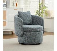 HaoChrymec Sillón Giratorio de Chenilla con Rotación 360° y Almacenaje Oculto, Cojín Trasero Acolchado, Sillón Acento Moderno, para Dormitorio y Rincón de Lectura, Azul, 72x66.5x76cm