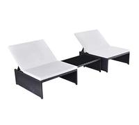 HaoChrymec Sillones de Exterior 2 uds con Mesa, Conjunto de Jardín de Ratán Sintético Negro, Ajustable y Apilable, Muebles para Terraza o Balcón,Negro y Blanco Crema, 65 x 68 x 25-69 cm (Silla)