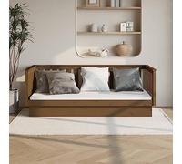 HaoChrymec Sofá Cama, de Madera Maciza de Pino, Diseño Multifuncional con Barandillas de Seguridad, Cama Individual Ideal para Dormitorio o Salón, Color Marrón Miel, 80x200 cm