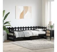 HaoChrymec Sofá Cama Extensible, de Madera Maciza de Pino, Diseño con Láminas de Ventilación, Sofá Cama Ideal para Salón o Dormitorio de Invitados, Color Negro, 2X(80x200) cm