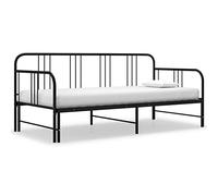 HaoChrymec Sofá Cama Extensible, Estructura Metálica Negra, Diseño Multifuncional con Barandilla de Seguridad, Cama Individual Ideal para Dormitorio Juvenil o de Invitados, Color Negro, 90x200 cm