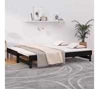 HaoChrymec Sofá Cama Extensible, Madera de Pino Macizo, Diseño Multifuncional con Somier, Cama Individual Ideal para Dormitorio o Salón, Color Negro, 2X(100x200) cm