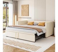 HaoChrymec Sofá Cama Tapizado de Terciopelo con Estructura Extraíble, Multifunción, Cama Juvenil y Cama de Invitados, con Somier, Ideal para Dormitorio y Sala de Estar, Beige, 90/180 x 200 cm