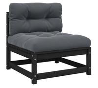HaoChrymec Sofá Central de Jardín, Madera Maciza de Pino con Cojines, Diseño Modular y Resistente, Conjunto Jardin Exterior, Sillones Jardin Exterior, para Terraza o Patio, Color Negro, 70x70x67 cm