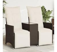 HaoChrymec Sofá de Jardín 2 Plazas Ajustable con Mesa,Conjunto de Exterior en Ratán Sintético Marrón,Respaldo Reclinable y Almacenamiento Integrado,Sillones Jardín Exterior,Marrón,130 x 59 x 92 cm