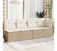 HaoChrymec Sofá de Jardín 4 Plazas, Conjunto de Exterior con Cojines, Ratán Sintético Resistente, Diseño Modular y Cómodo, Sillones Jardín Exterior, Sofás Exteriores de Jardín,Beige, 227 x 62 x 69 cm