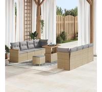 HaoChrymec sofá de jardín Modular, poliratán Beige, 10 plazas, 12 Piezas | Diseño modular para exterior, estructura de acero, reposabrazos y mesas de acacia, fundas lavables