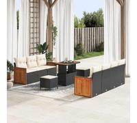 HaoChrymec sofá jardín Modular, Negro y Crema, 13 Piezas, 9 plazas | Poliratán y acero con recubrimiento en polvo, módulos reconfigurables, fundas lavables a máquina