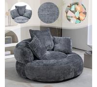 HaoChrymec Sofá Lazy de Chenille, Sillón Puf Alto Respaldo, Asiento Reposapiés, con 3 Cojines, para Adultos y Niños, Interior y Exterior, Silla Gaming Individual, Gris, 108x108x52cm