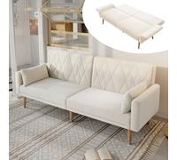 HaoChrymec Sofá Pequeño 2 Plazas de Terciopelo, Sofá Cama con Respaldo Ajustable, Diseño Independiente de Respaldos y Reposabrazos, para Salón, Dormitorio y Cine en Casa, Beige, 180x75x82cm