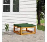 HaoChrymec Taburete de Jardín con Cojín Verde, Madera Maciza de Acacia, Reposapiés Modular, Banco Jardin, Taburete Exterior, para Terraza o Salón, 68x68x29 cm