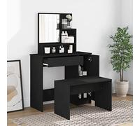HaoChrymec Tocador con Espejo y Taburete, Madera, Diseño Moderno, Vanity de Maquillaje, Tocador de Maquillaje, Dressing Table, para Dormitorio y Vestidor, Color Negro, 86.5 x 35 x 136 cm