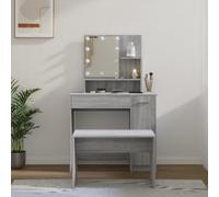 HaoChrymec Tocador con LED, Madera Sonoma Gris, Vanity de Maquillaje con Luz, Tocador de Maquillaje Moderno con Luz, para Dormitorio y Vestidor, 86,5x35x136 cm