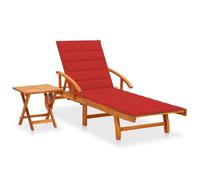 HaoChrymec Tumbona con Mesa y Cojín, de Madera Maciza de Acacia, Ajustable y Plegable, con Ruedas y Almacenamiento Integrado, para Jardín, Exterior, Piscina o Camping, Color Rojo, 200 x 67 x 30-85 cm