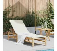 HaoChrymec Tumbona de Exterior con Cojín, Bambú Respaldo Ajustable 3 Posiciones, Resistente al Agua y Plegable, para Piscina, Jardín, Terraza o Playa, Color Blanco Crema, 55 x 199 x 30 cm