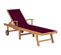 HaoChrymec Tumbona de Exterior con Cojín, Madera de Teca Maciza, Respaldo Ajustable 4 Posiciones, Tumbonas Jardin Exterior, Silla Playa, Sillas Jardin Exteriors,Vino Tinto, 195 x 59.5 cm