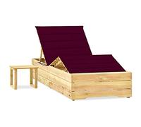 HaoChrymec Tumbona de Exterior con Mesa y Cojín, Madera de Pino Impregnada, Respaldo Ajustable y Reposapiés, Plegable y Resistente a la Intemperie,Verde y Rojo Vino, 198 x 90 x 30-75 cm