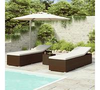 HaoChrymec Tumbona de Jardín 3 en 1 con Mesa Auxiliar, Ratán Sintético y Acero, Ajustable y Plegable, Resistente a la Intemperie,Terraza, Piscina o Camping,Marrón, 195 x 60 x 31 cm y 40 x 40 x 40 cm