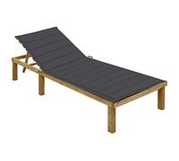HaoChrymec Tumbona de Jardín con Cojín Antracita, Madera de Pino Impregnada Resistente, Respaldo Ajustable, Tumbonas Jardin Exterior y Silla Playa, Compacta y Plegable,Natural, 200 x 70 x 31.5-77 cm