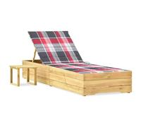 HaoChrymec Tumbona de Jardín con Mesa y Cojín, Silla de Exterior en Madera de Pino Impregnado, Ajustable y Plegable, para Terraza, Piscina o Camping, Color Verde y Rojo, 198 x 68 x 28-75 cm